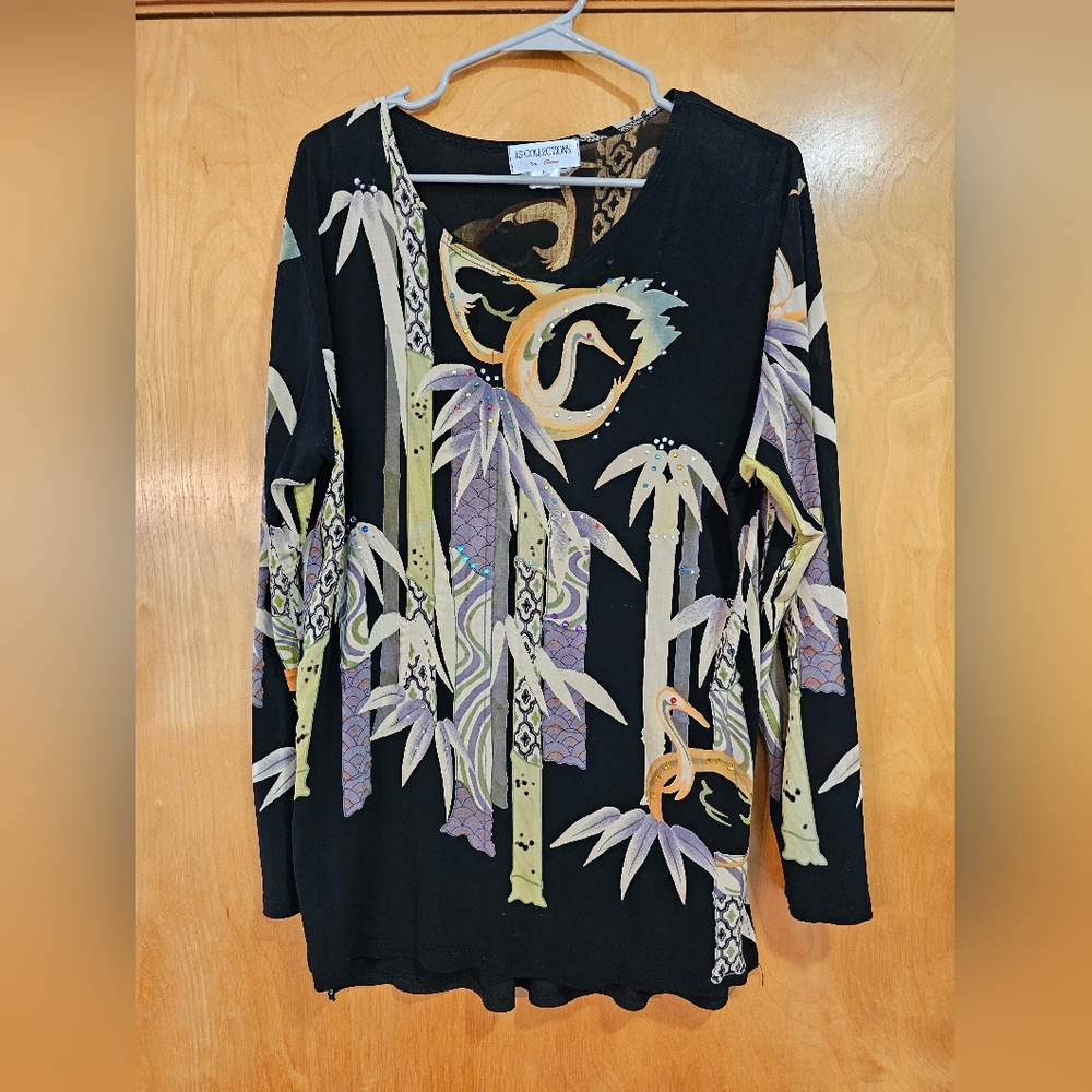 LS Collections by Suzu Vintage Caribbean Cranes Print Women’s L Top